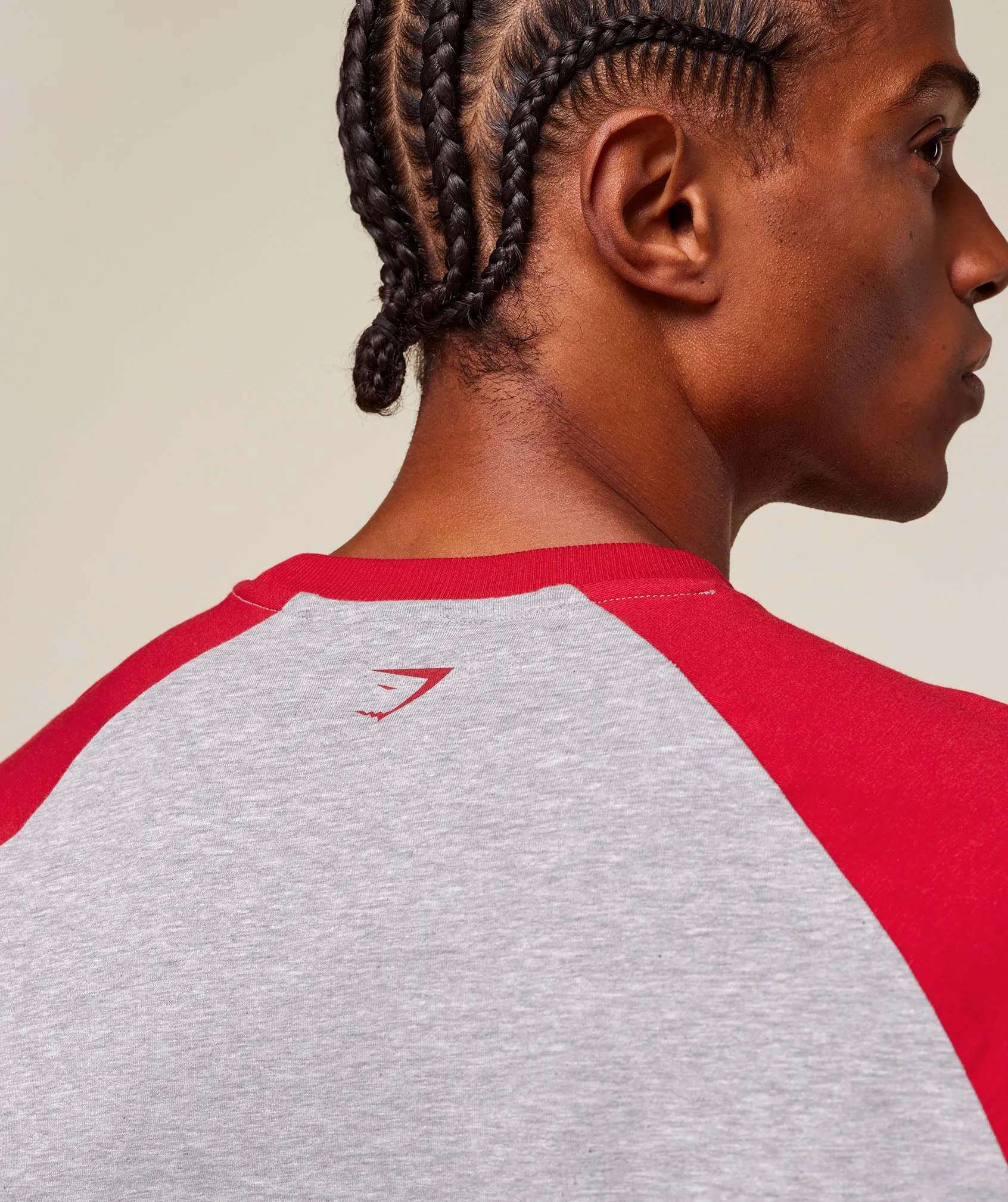 Gymshark GSLC Raglan 3/4 Sleeve T-Shirt - Light Grey Core Marl/Conditioning Red sold by Gymshark product image thumbnail 5
