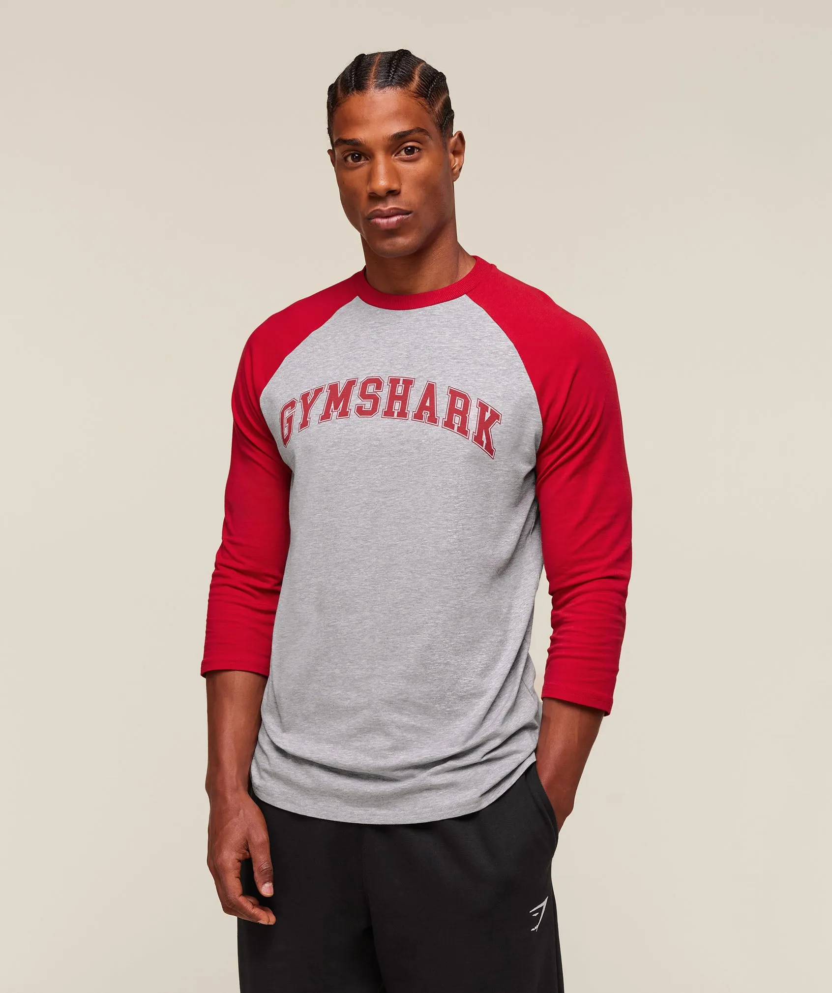 Gymshark GSLC Raglan 3/4 Sleeve T-Shirt - Light Grey Core Marl/Conditioning Red sold by Gymshark