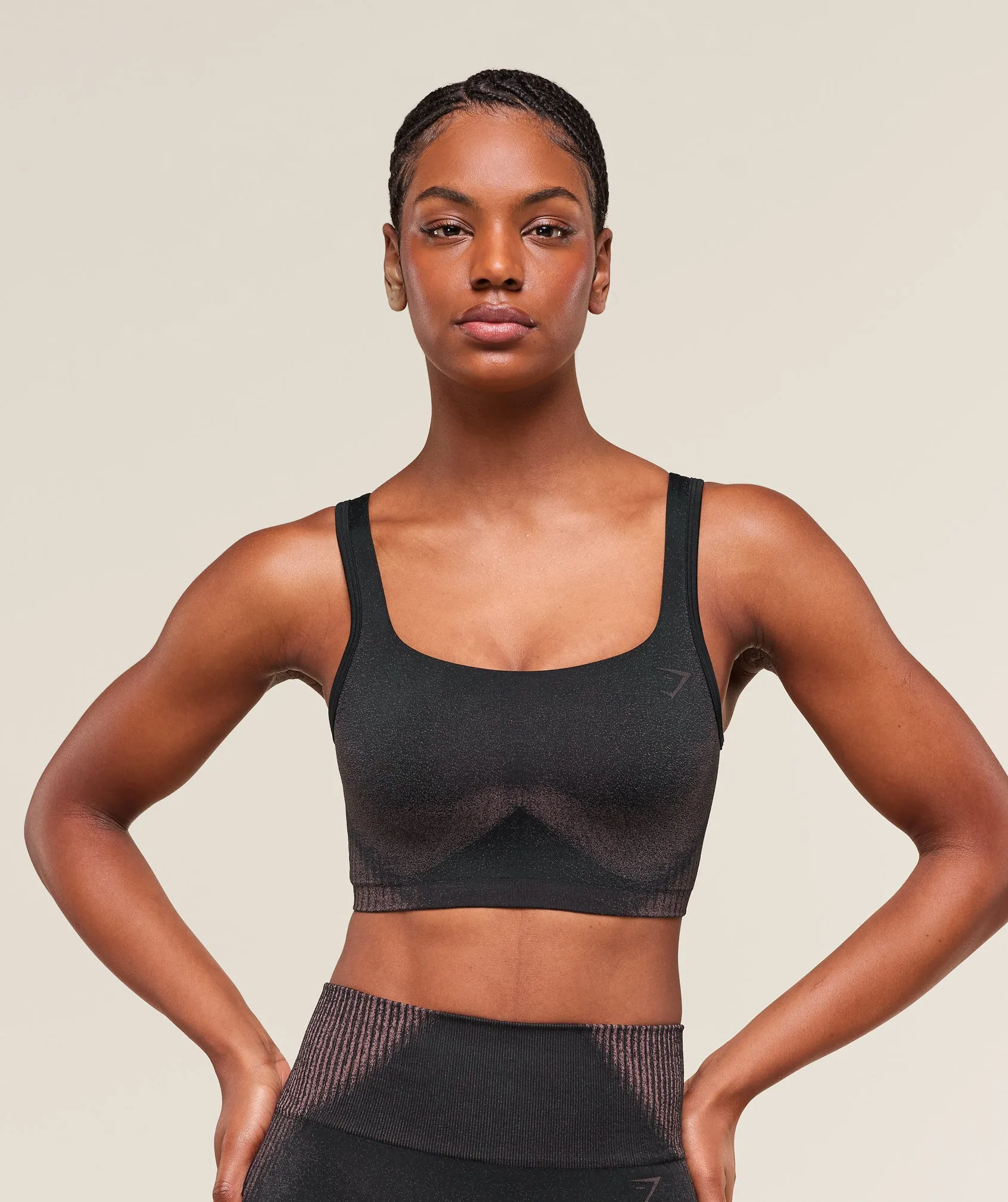 Gymshark Diffuse Seamless Sports Bra - Black/Calm Pink sold by Gymshark