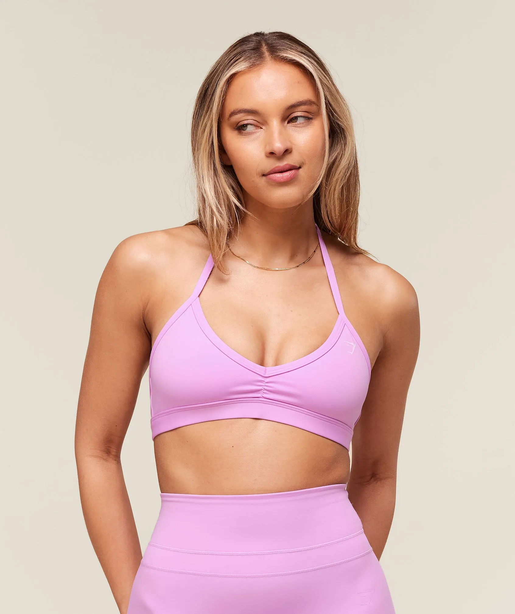 Gymshark Minimal Halterneck Sports Bra - Sour Pink sold by Gymshark