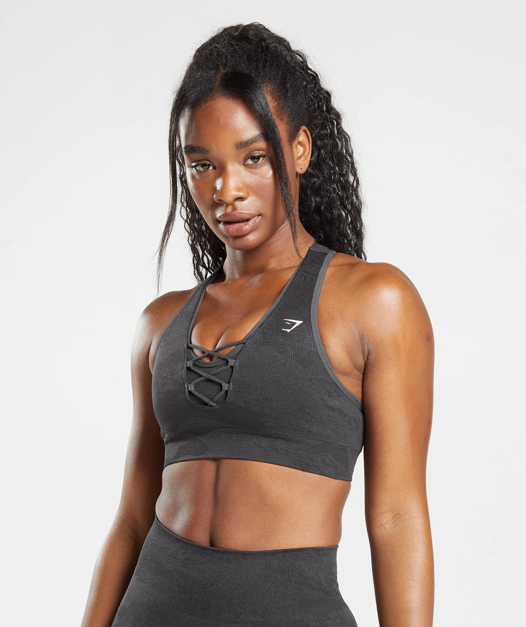 Gymshark Adapt Camo Seamless Sports Bra - Black/Onyx Grey sold by Gymshark