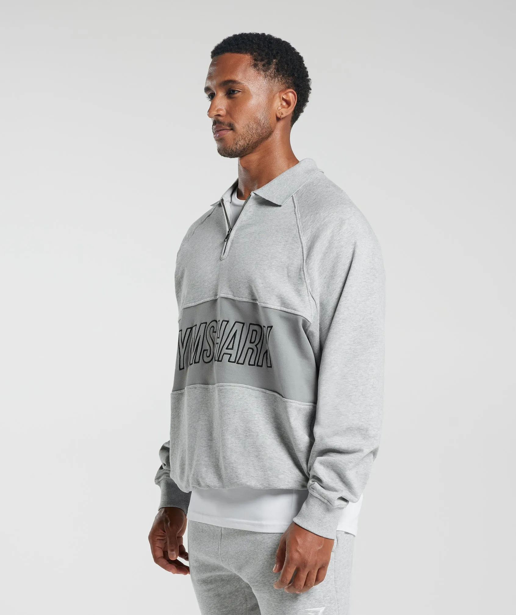 Gymshark Rest Day Essentials Sweatshirt Polo - Light Grey Core Marl/Smokey Grey sold by Gymshark product image thumbnail 3