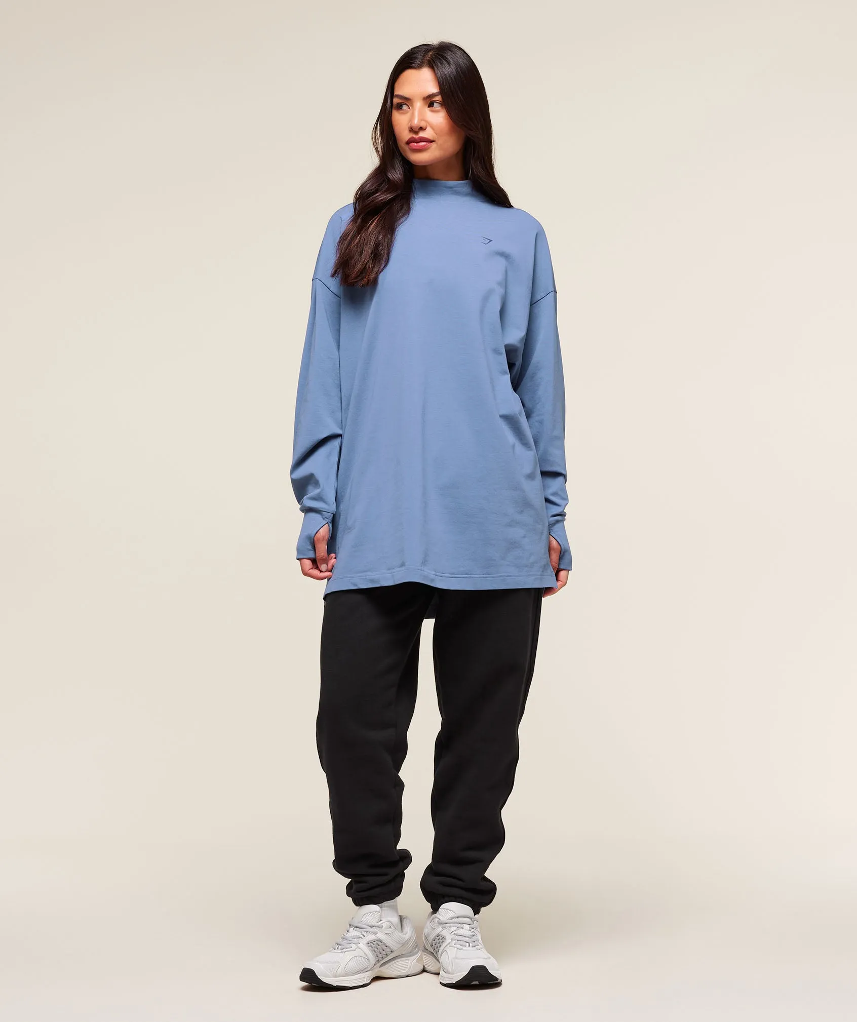 Gymshark Covered Longline Cotton Long Sleeve Top - Worn Blue sold by Gymshark product image thumbnail 3
