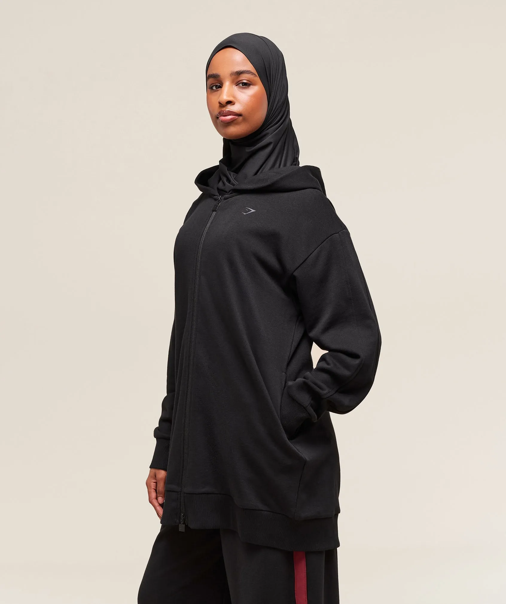 Gymshark Covered Longline Zip Up Hoodie - Black sold by Gymshark product image thumbnail 2