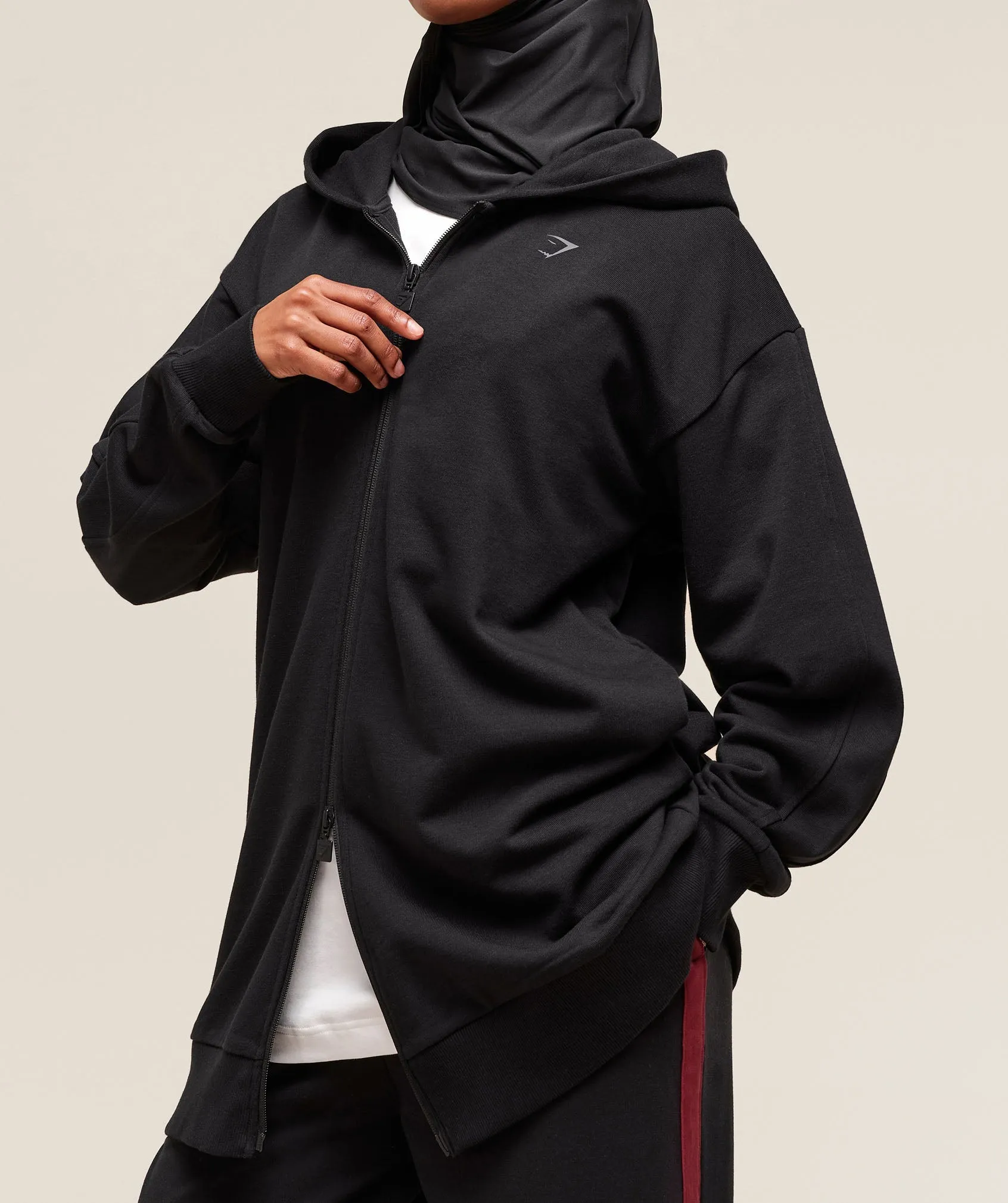 Gymshark Covered Longline Zip Up Hoodie - Black sold by Gymshark product image thumbnail 3