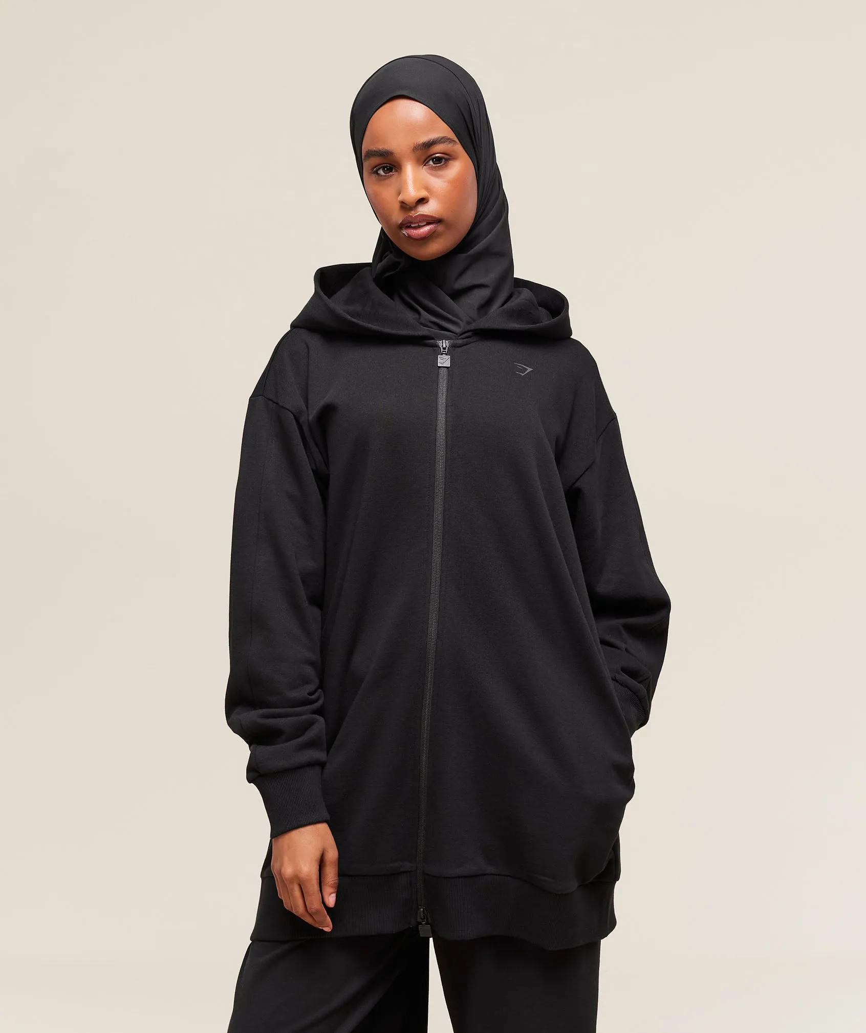 Gymshark Covered Longline Zip Up Hoodie - Black sold by Gymshark