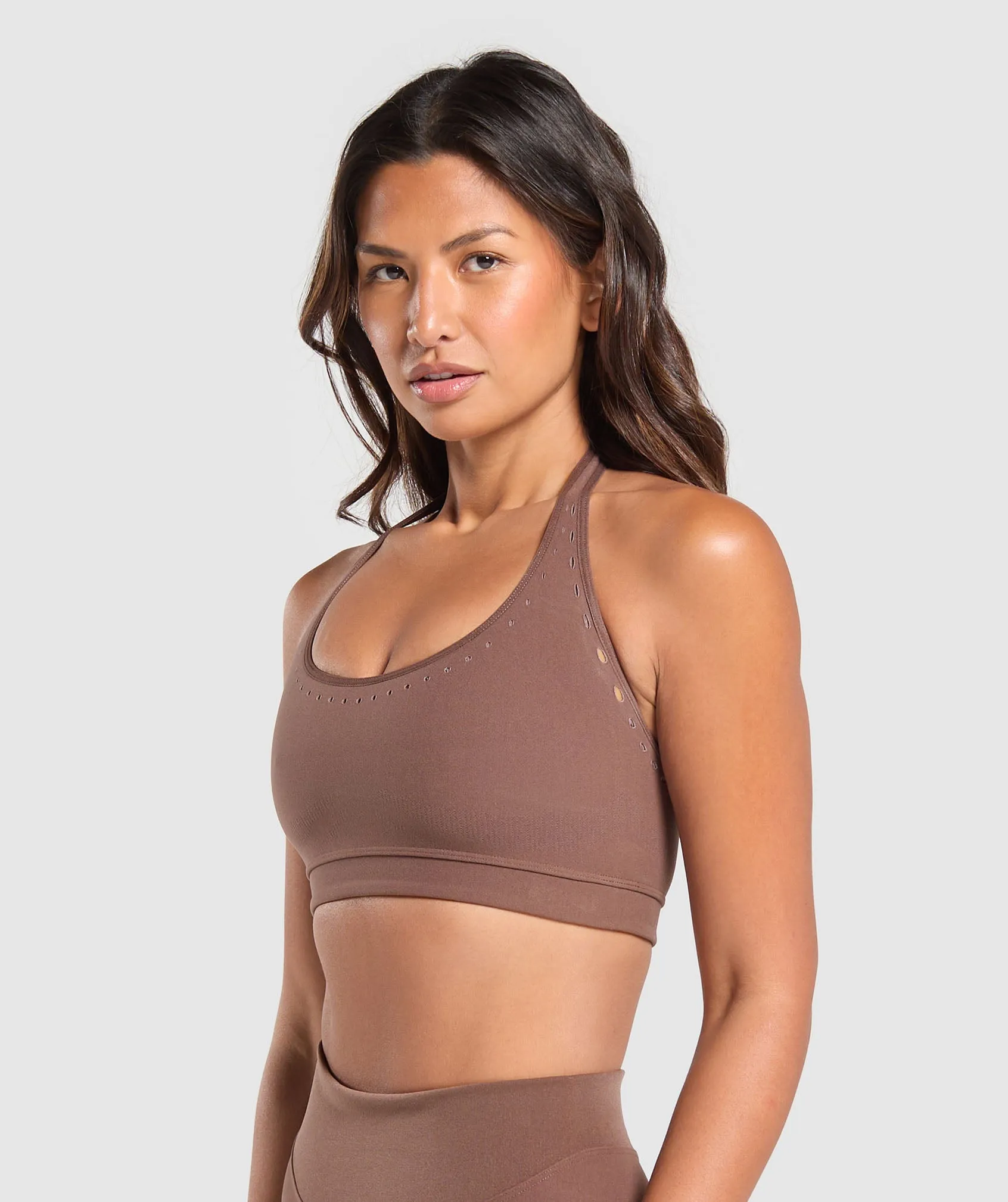 Gymshark Warp Knit Seamless Halter Neck Bralette - Penny Brown/Washed Mauve sold by Gymshark product image thumbnail 3