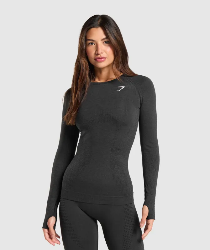 Gymshark Vital Seamless 2.0 Long Sleeve Top - Black Marl sold by Gymshark