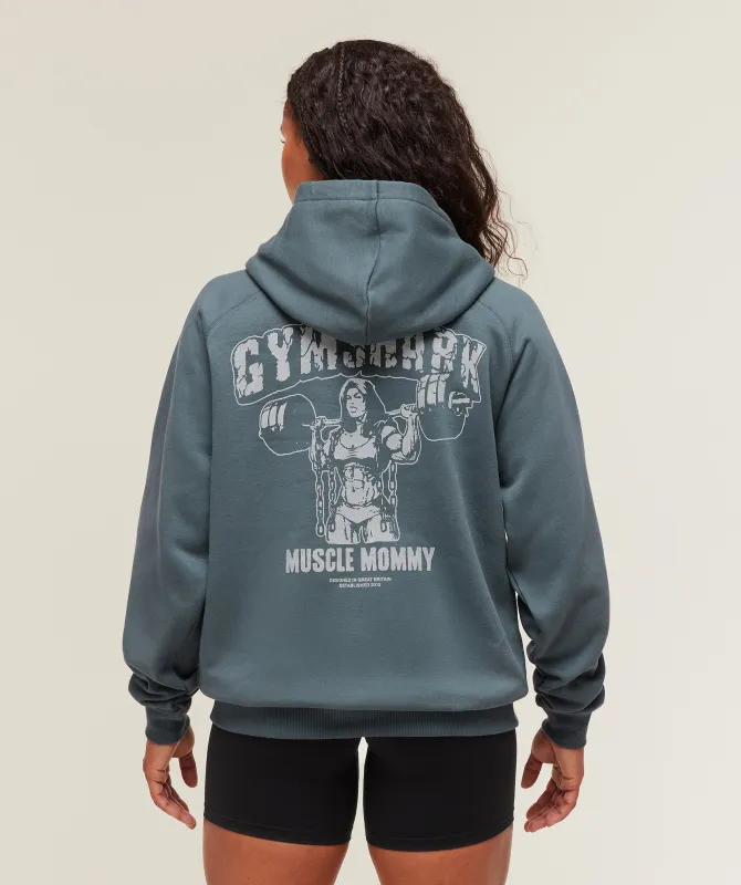 Gymshark Gritty Muscle Mommy Graphic Hoodie - Titanium Blue sold by Gymshark
