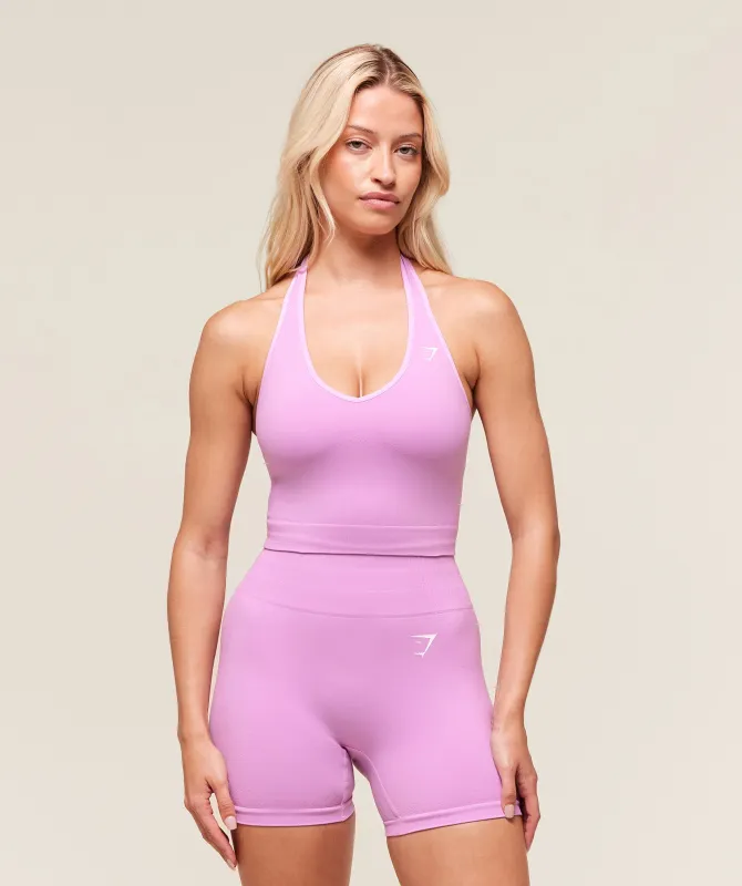 Gymshark Vital Halter Neck Tank With Shelf - Sour Pink Marl sold by Gymshark