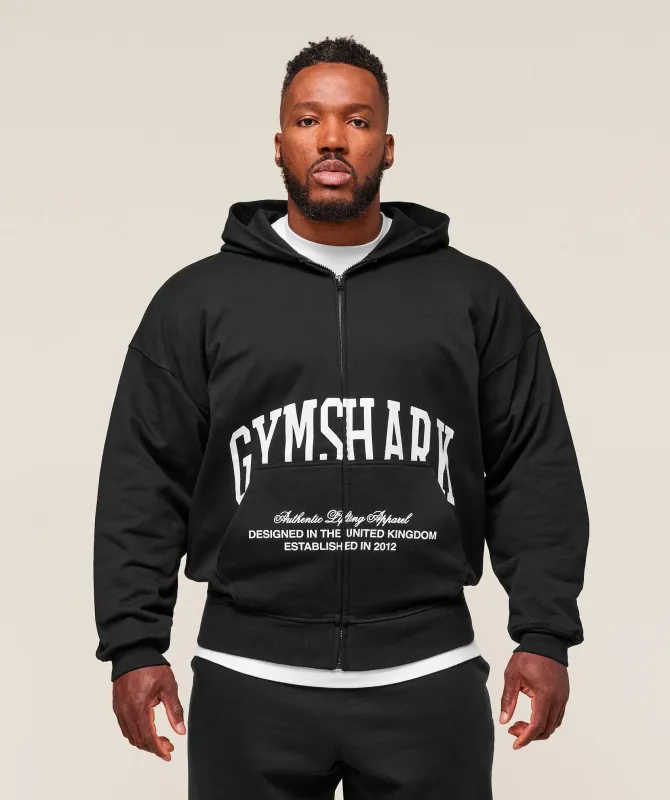 Gymshark Collegiate Script Zip Up Hoodie - Black/White sold by Gymshark