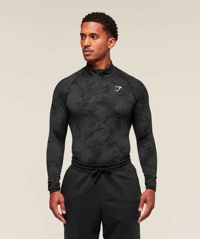 Gymshark Geo Seamless 1/4 Zip - Black/Charcoal Grey sold by Gymshark