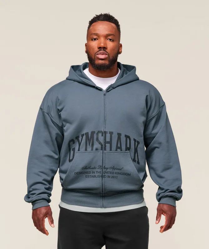 Gymshark Collegiate Script Zip Up Hoodie - Iron Blue sold by Gymshark