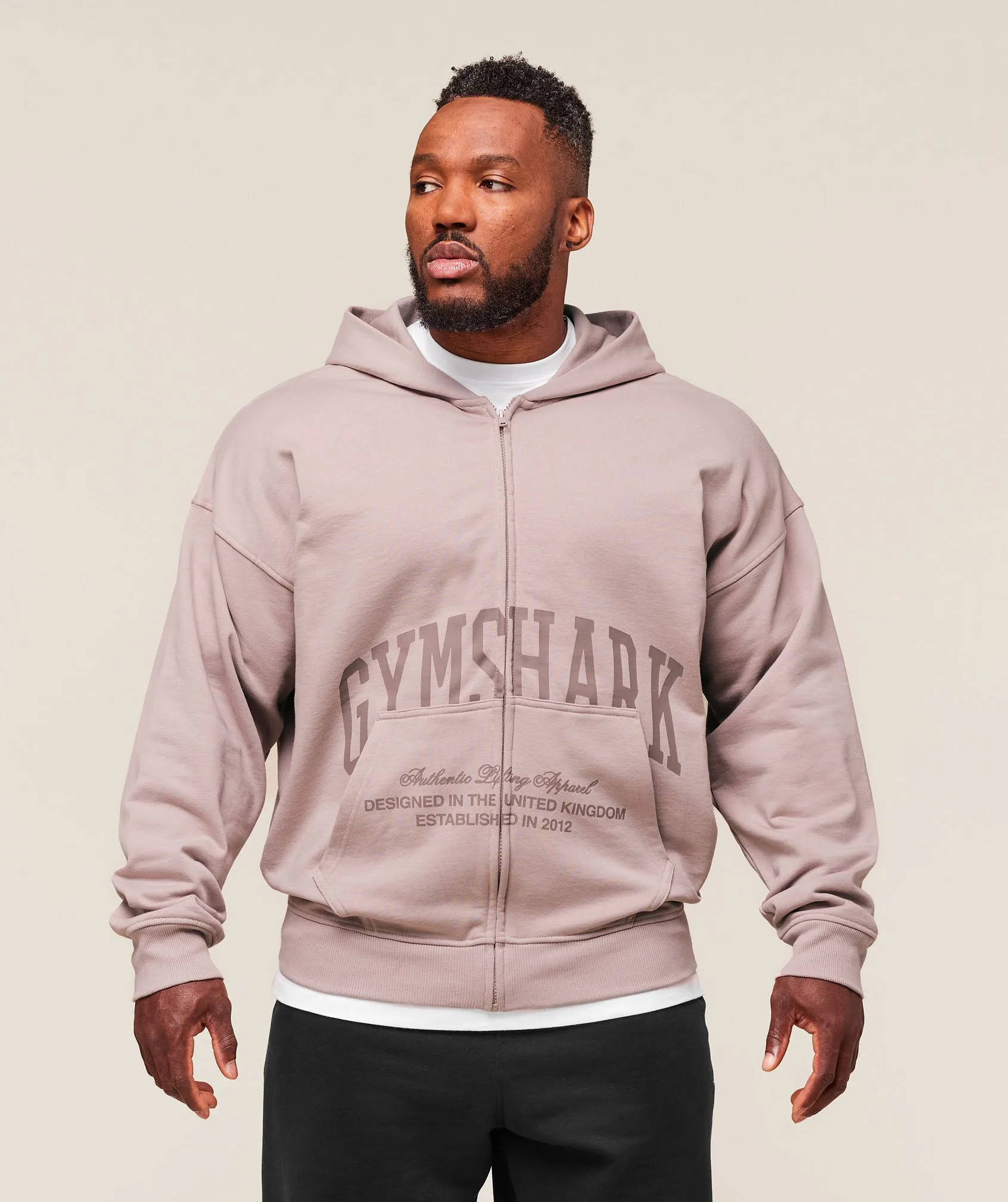 Gymshark Collegiate Script Zip Up Hoodie - Muted Pink sold by Gymshark