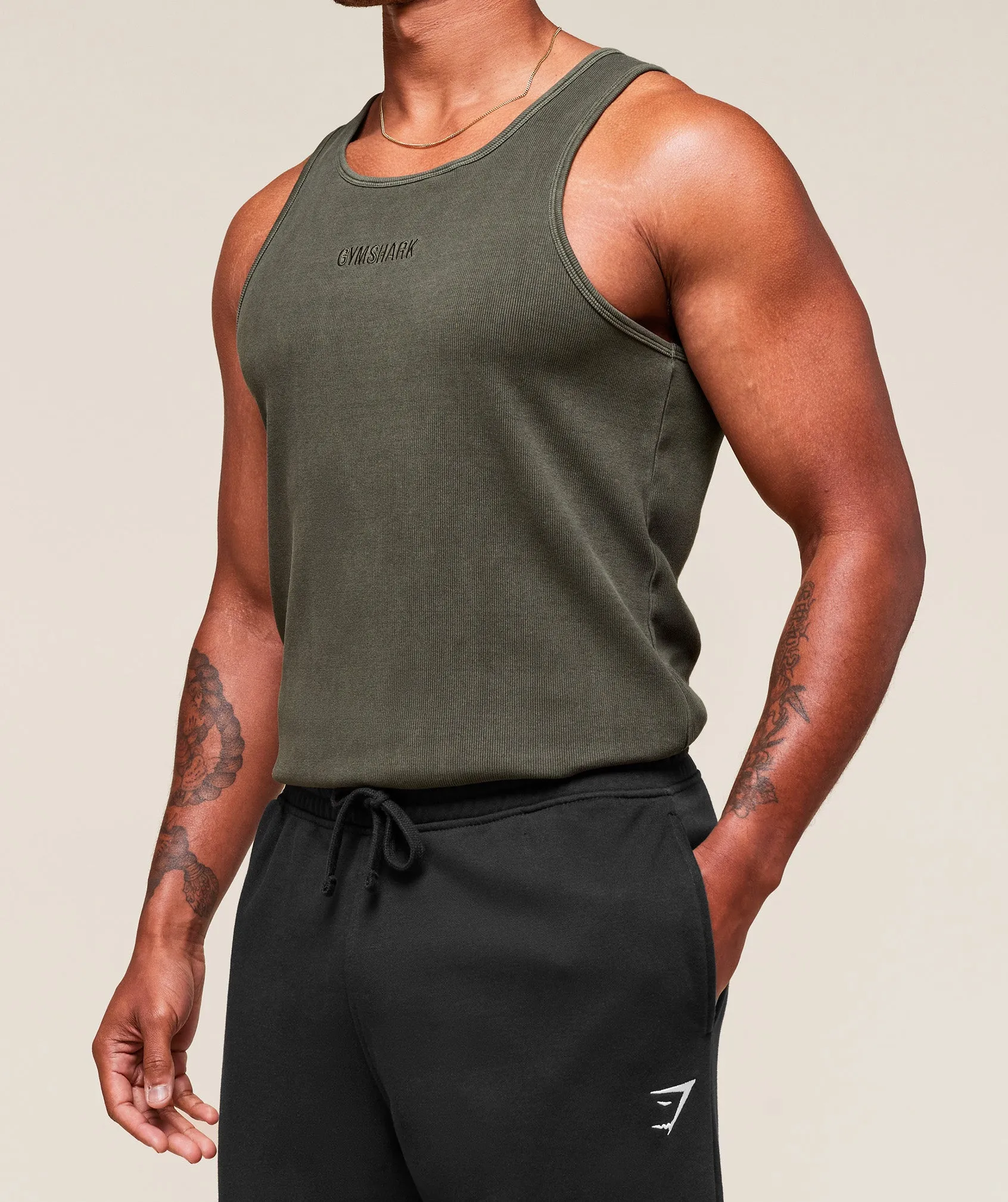 Gymshark Washed Premium Ribbed Tank - Strength Green sold by Gymshark product image thumbnail 3