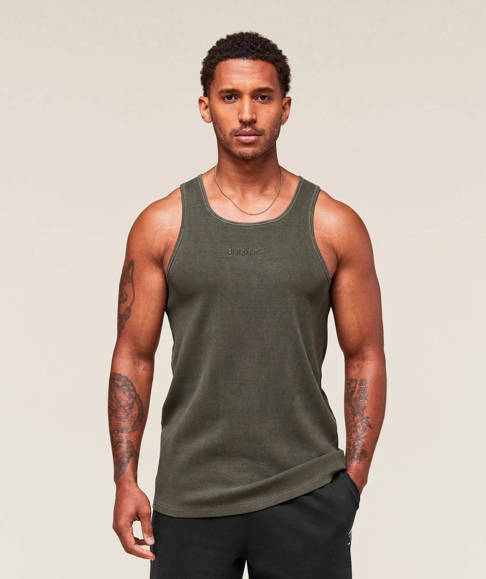 Gymshark Washed Premium Ribbed Tank - Strength Green sold by Gymshark