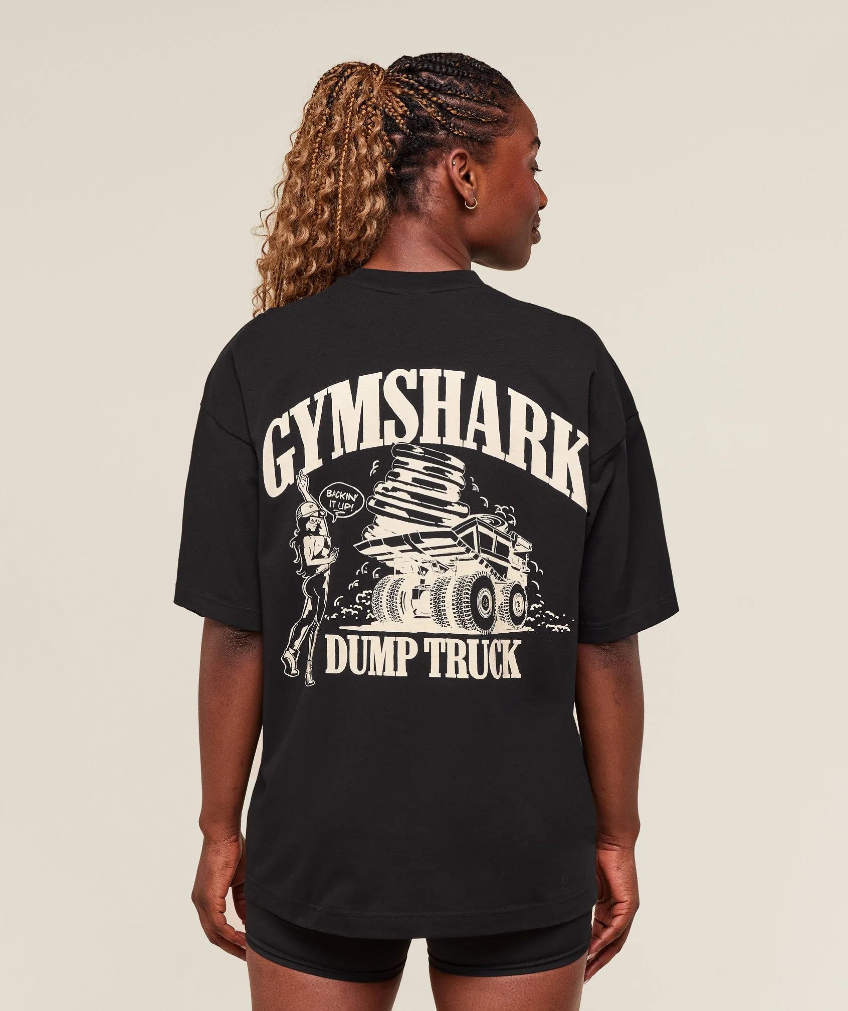 Gymshark Dump Truck Graphic Oversized T-Shirt - Black sold by Gymshark