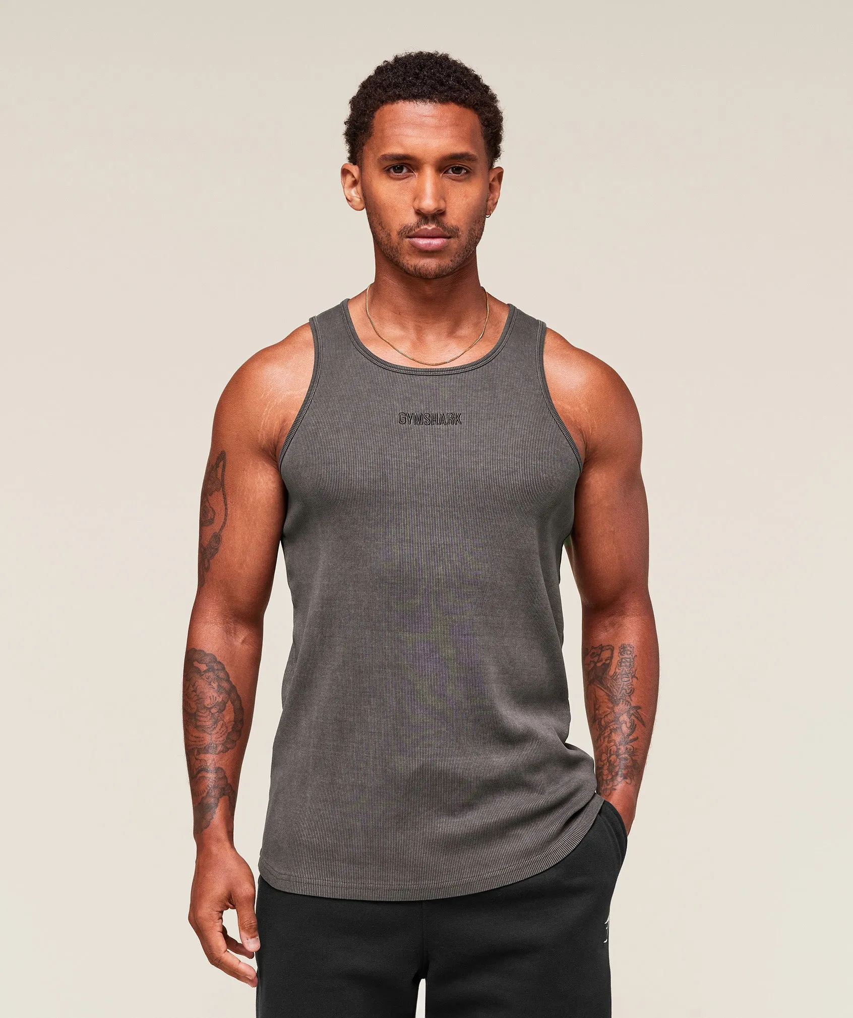 Gymshark Washed Premium Ribbed Tank - Onyx Grey sold by Gymshark