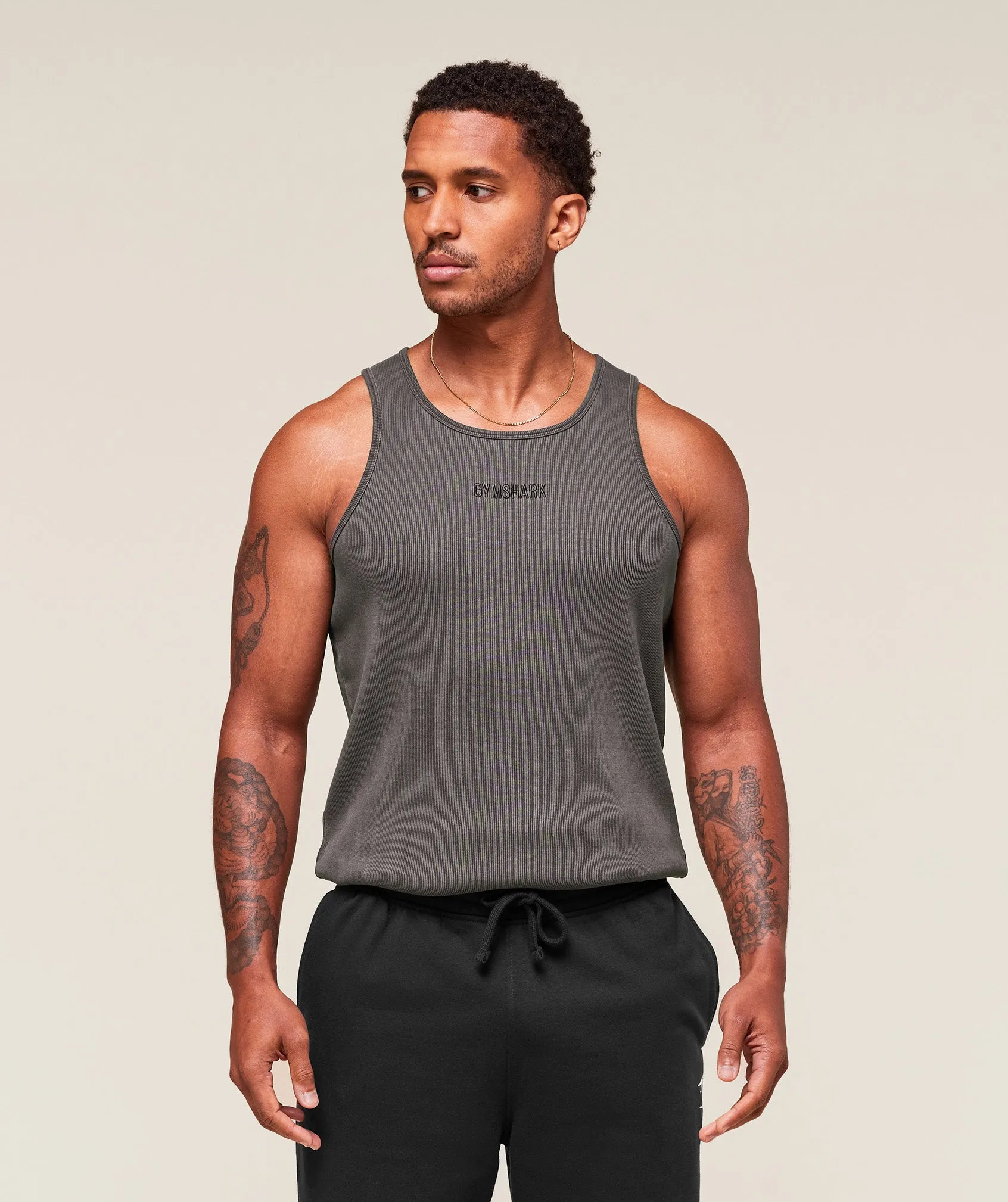 Gymshark Washed Premium Ribbed Tank - Onyx Grey sold by Gymshark product image thumbnail 5