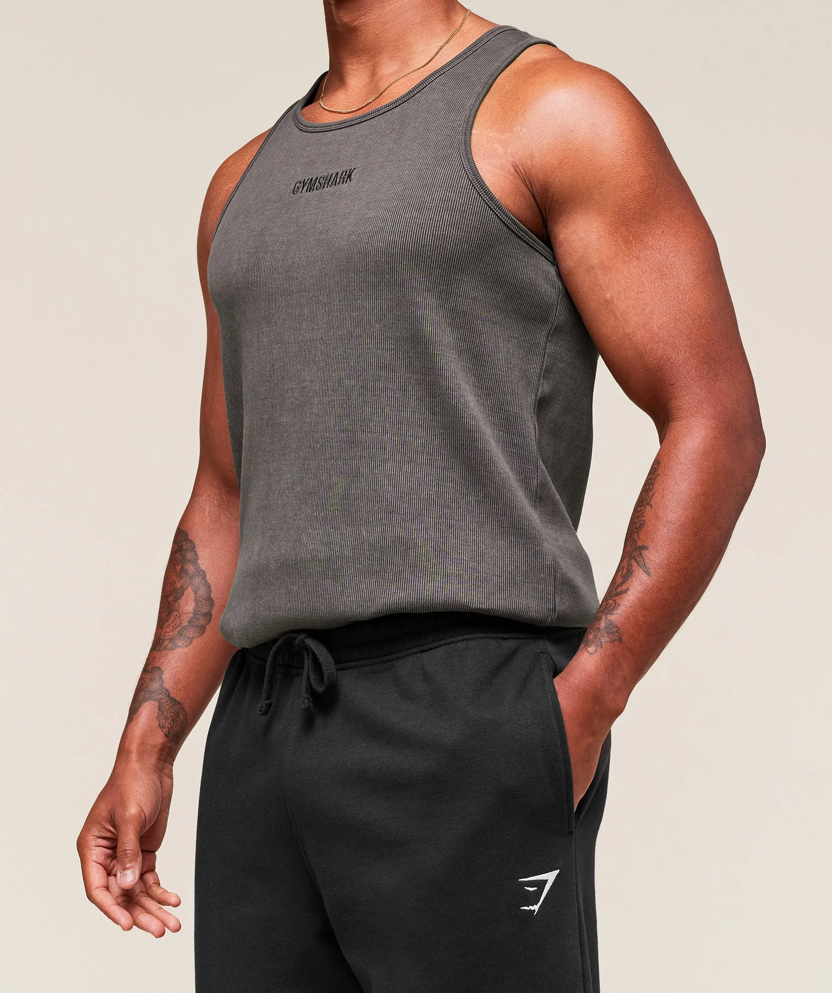 Gymshark Washed Premium Ribbed Tank - Onyx Grey sold by Gymshark product image thumbnail 3
