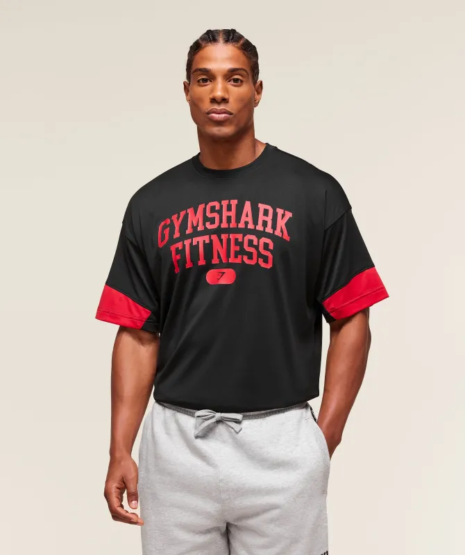 Gymshark Varsity Oversized T-Shirt - Black/Conditioning Red sold by Gymshark