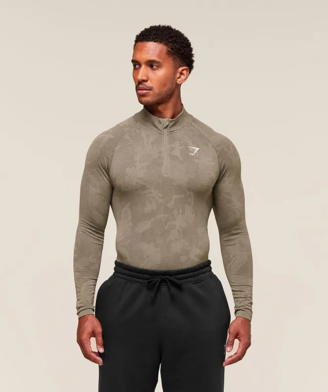 Gymshark Geo Seamless 1/4 Zip - Linen Brown/Camo Brown sold by Gymshark