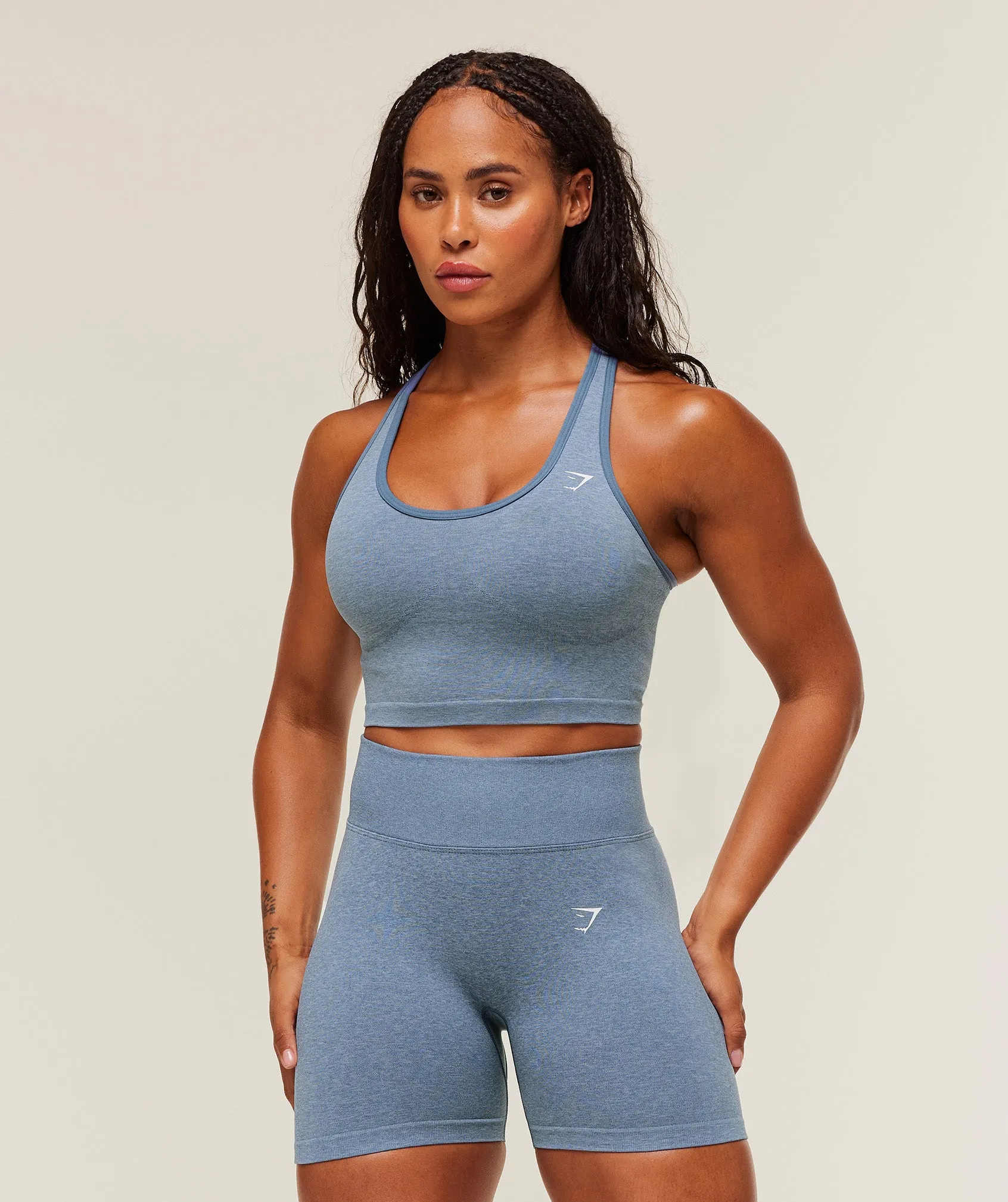 Gymshark Lift Seamless Shelf Midi Tank - Worn Blue/Peri Blue Marl sold by Gymshark