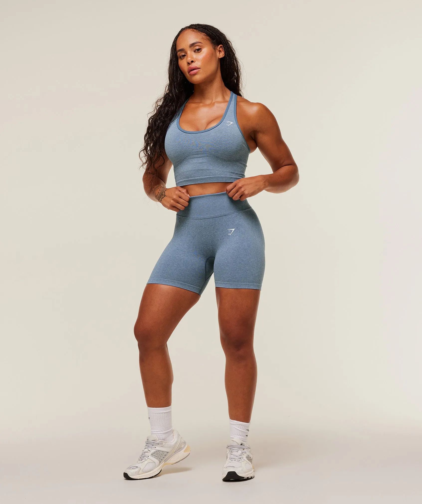 Gymshark Lift Seamless Shelf Midi Tank - Worn Blue/Peri Blue Marl sold by Gymshark product image thumbnail 4