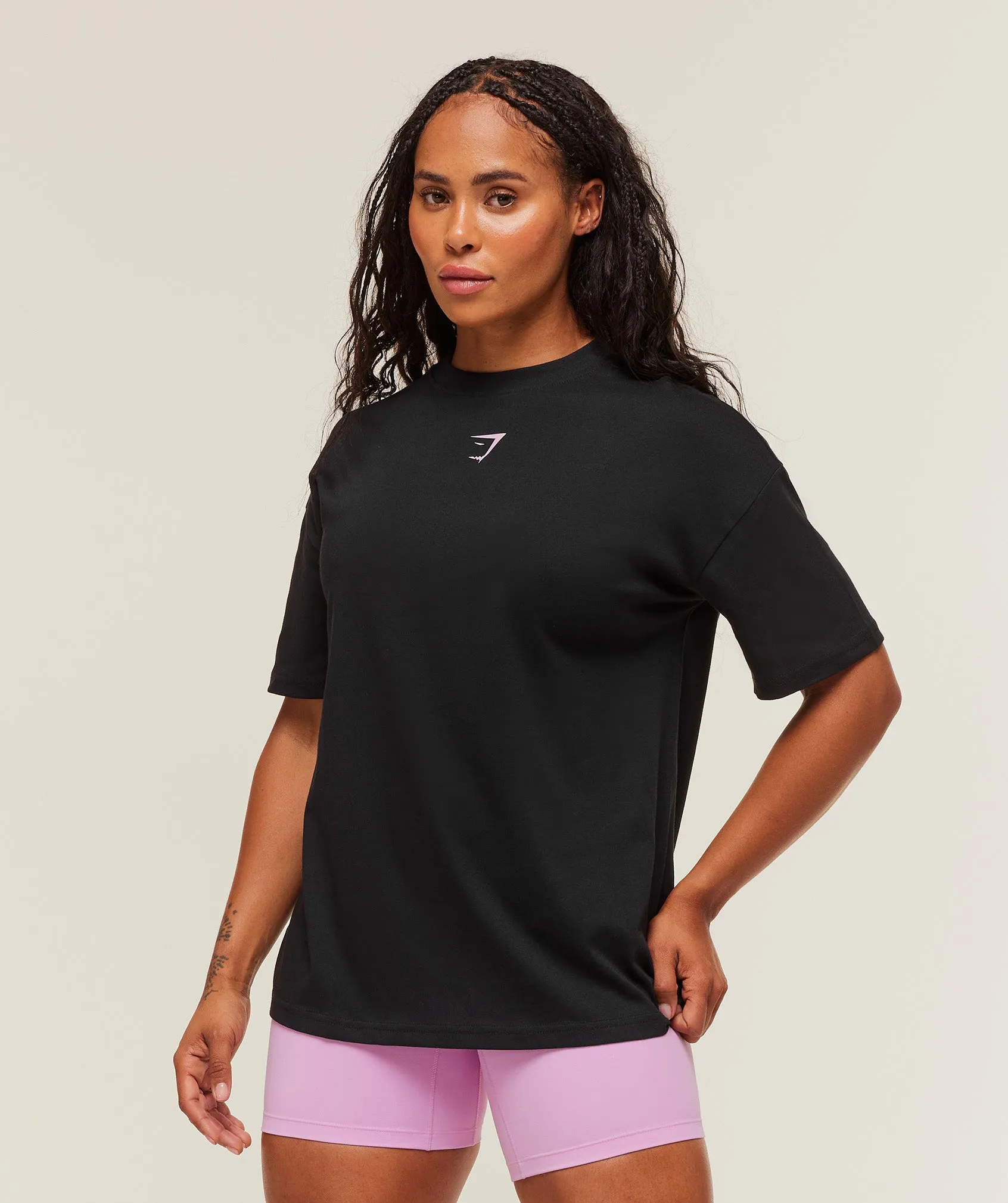 Gymshark Power Oversized T-Shirt - Black/Warm Lilac sold by Gymshark
