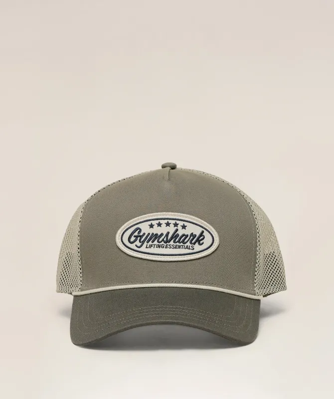 Gymshark Trucker Cap - Linen Brown/Camo Brown/Pebble Grey made by Gymshark