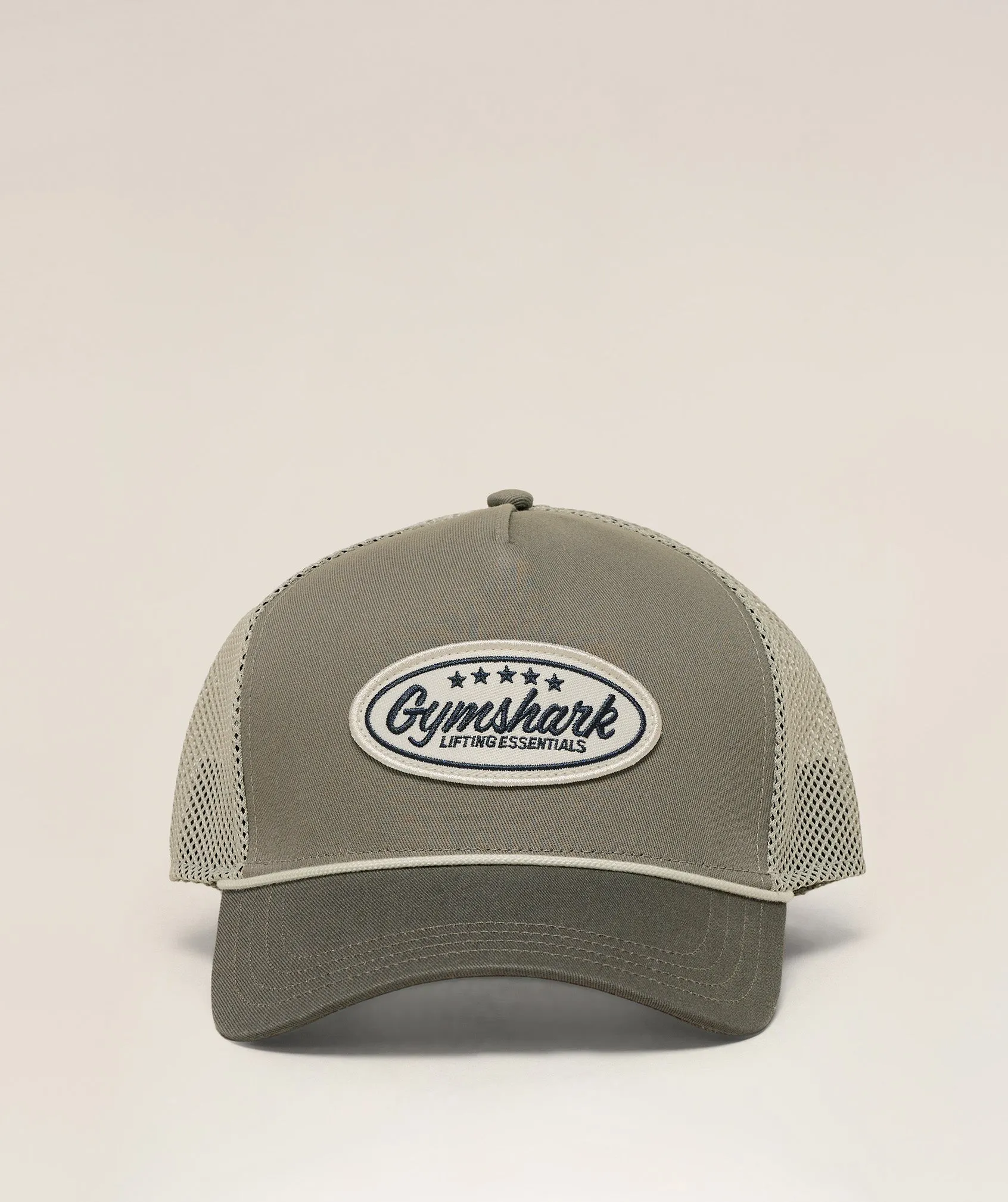 Gymshark Trucker Cap - Linen Brown/Camo Brown/Pebble Grey sold by Gymshark