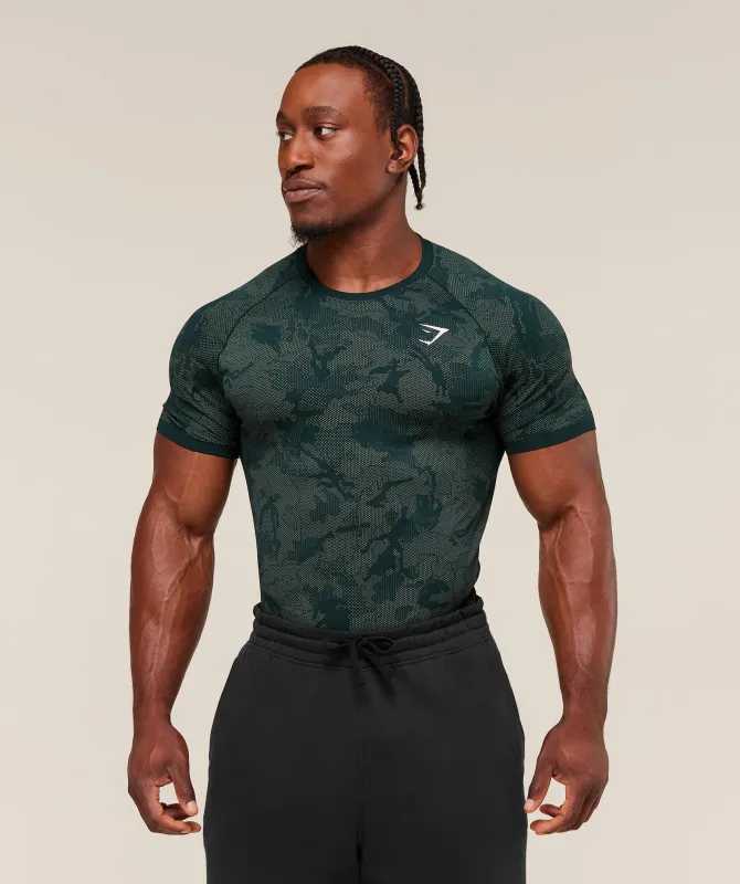 Gymshark Geo Seamless T-Shirt - Deep Petrol Blue/Unit Green sold by Gymshark