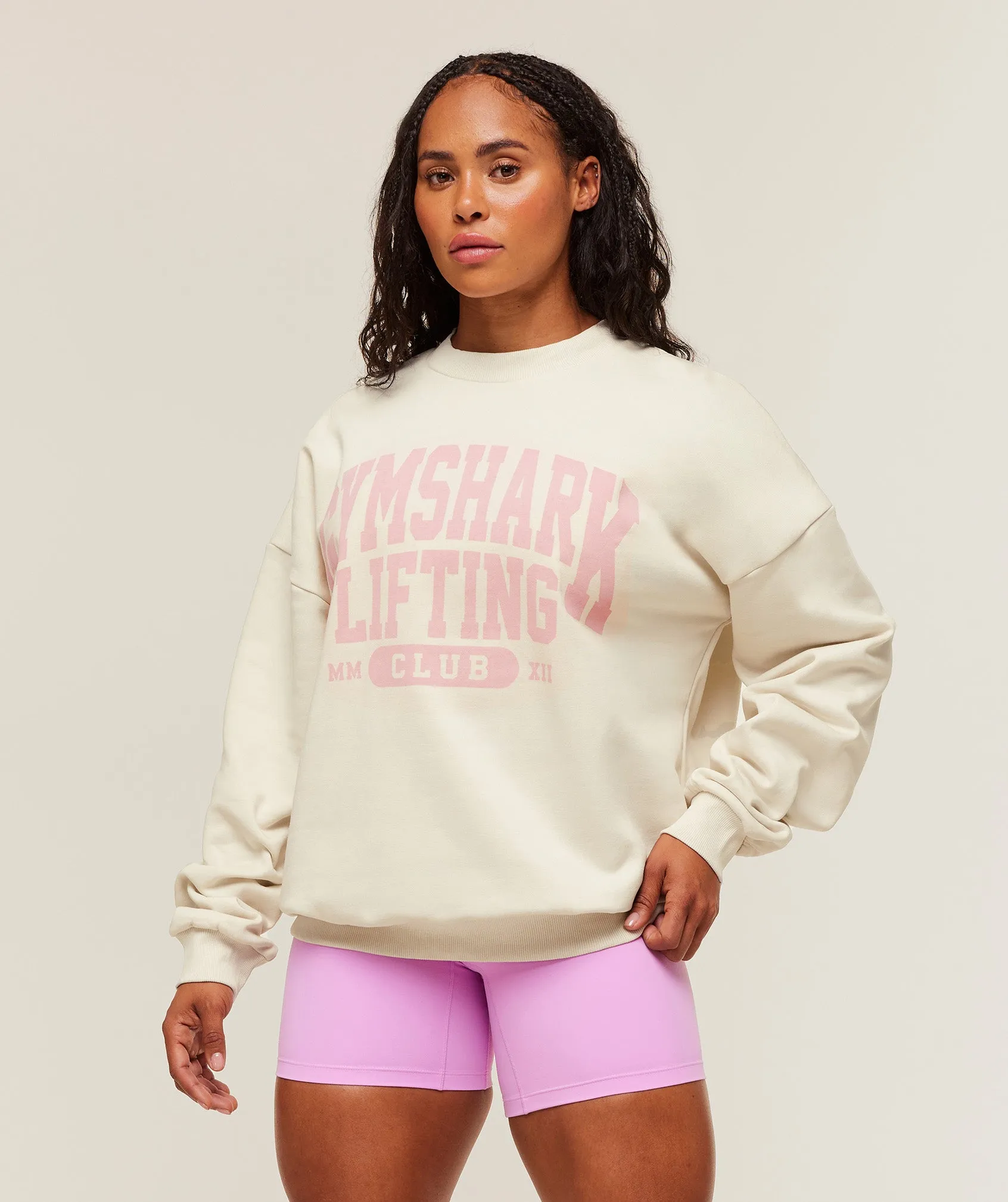 Gymshark Lifting Club Graphic Oversized Crew Neck - Oat White sold by Gymshark