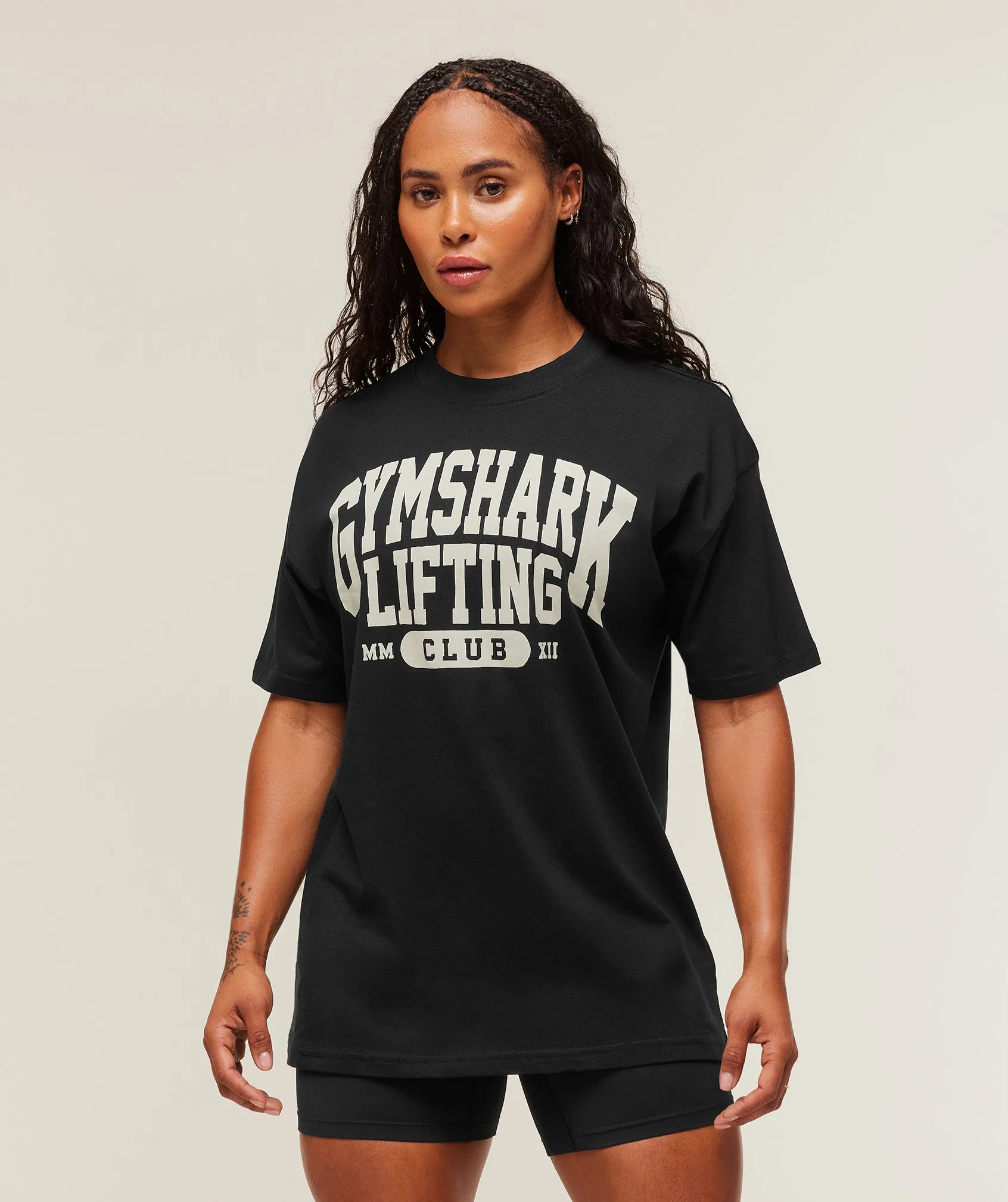 Gymshark Lifting Club Graphic Oversized T-Shirt - Black/Soft White sold by Gymshark