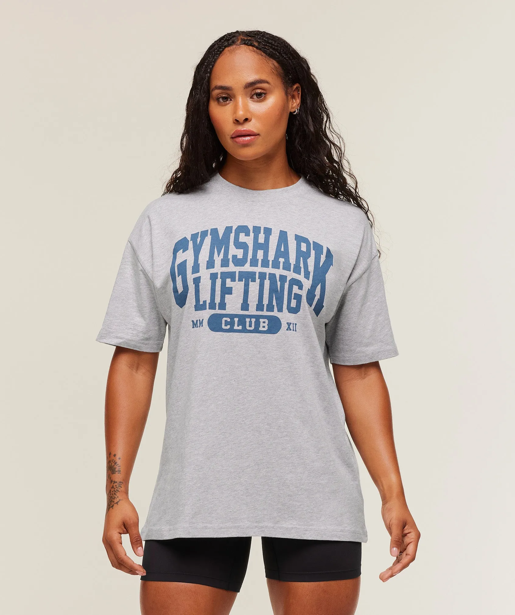 Gymshark Lifting Club Graphic Oversized T-Shirt - Light Grey Core Marl sold by Gymshark