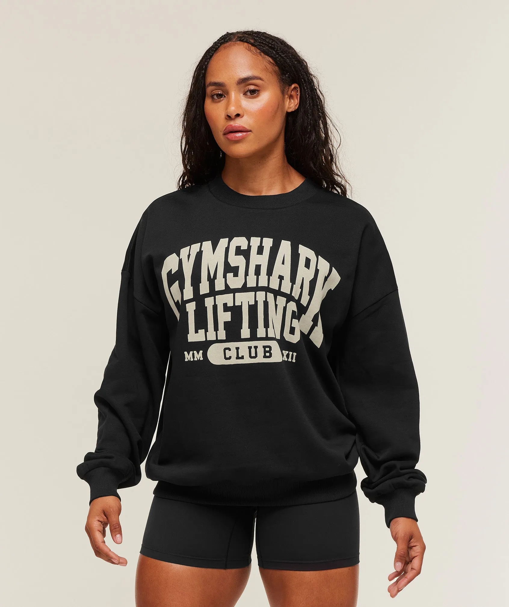 Gymshark Lifting Club Graphic Oversized Crew Neck - Black sold by Gymshark