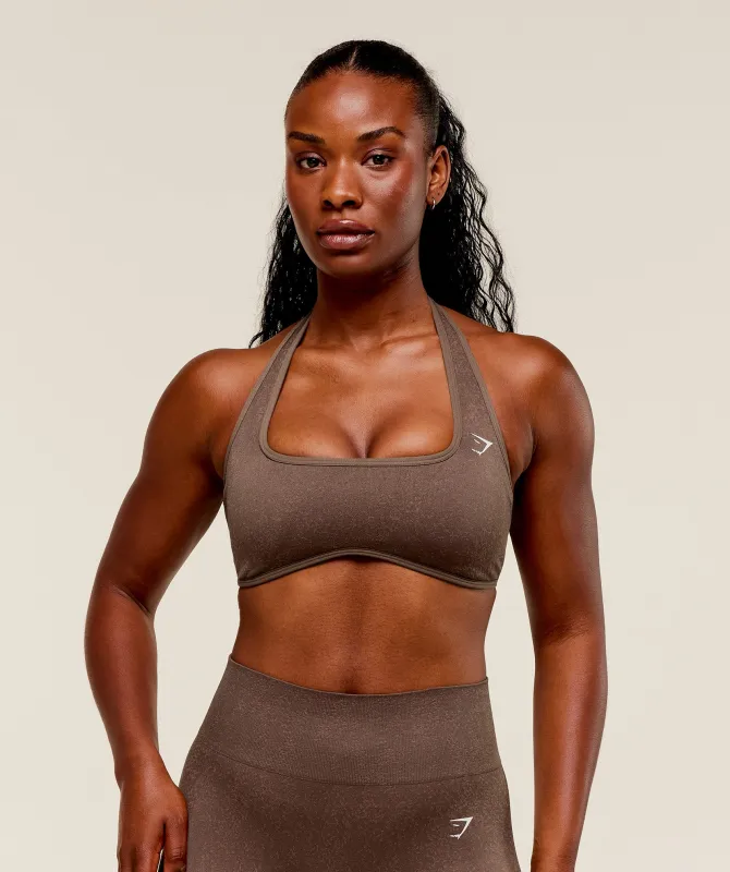 Gymshark Adapt Fleck x Whitney Halterneck Sports Bra - Soft Brown/Chestnut Pink sold by Gymshark