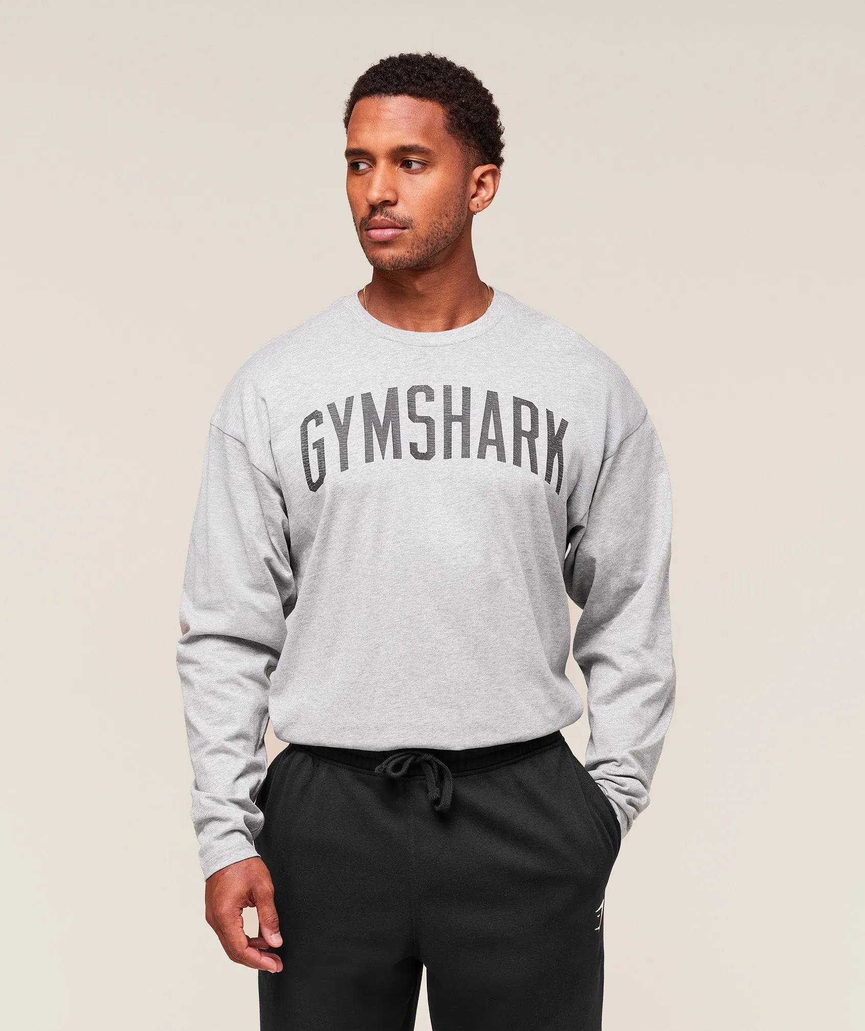 Gymshark Worn Graphic Long Sleeve T-Shirt - Light Grey Core Marl sold by Gymshark