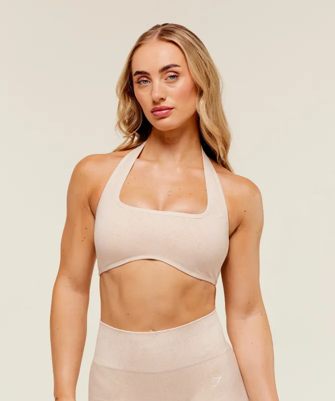 Gymshark Adapt Fleck x Whitney Halterneck Sports Bra - Coconut White sold by Gymshark