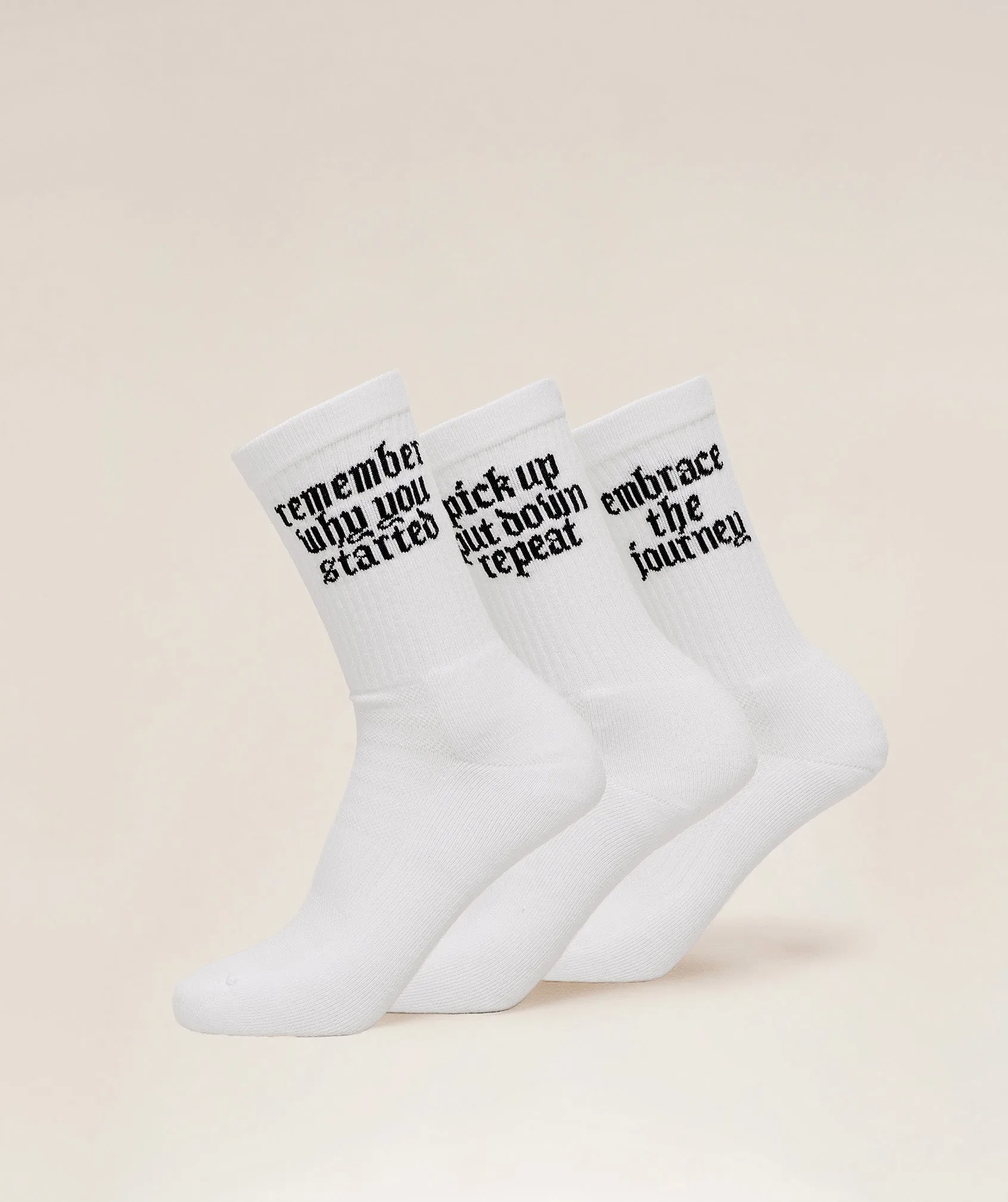 Gymshark Motivate Graphic Crew Sock 3pk - White sold by Gymshark