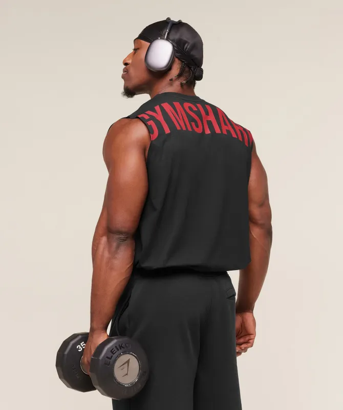 Gymshark Power Cut Off Tank - Black/Conditioning Red sold by Gymshark