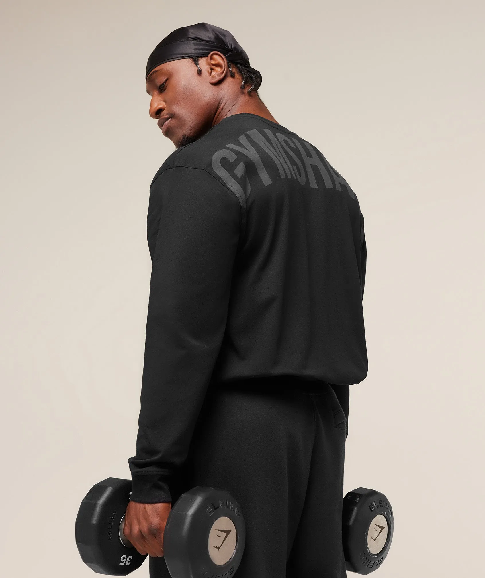 Gymshark Power Long Sleeve T-Shirt - Black/Asphalt Grey sold by Gymshark