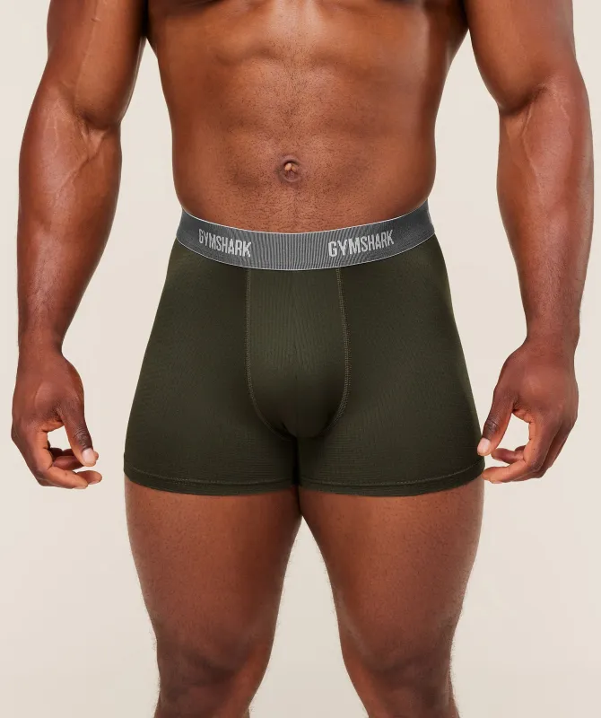 Gymshark Sports Tech Boxer 3PK - Medium Grey/Unit Green/Strength Green sold by Gymshark