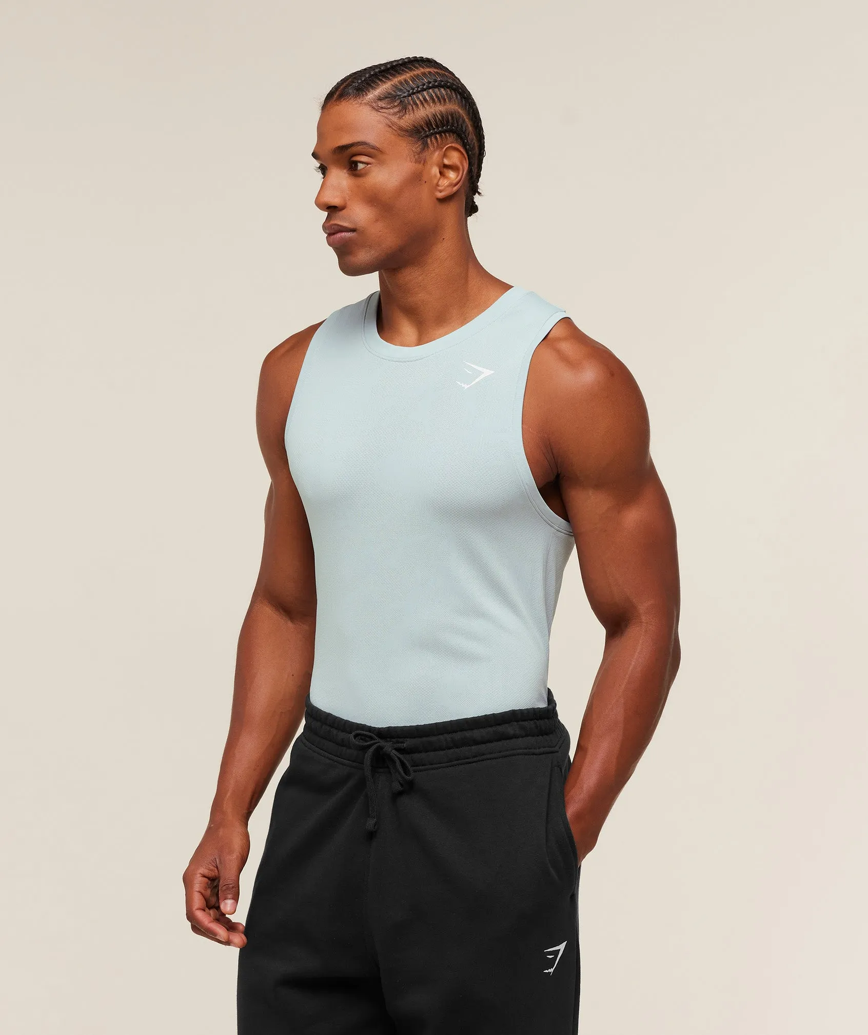 Gymshark Geo Seamless Tank - Smoke Blue/Soft White sold by Gymshark