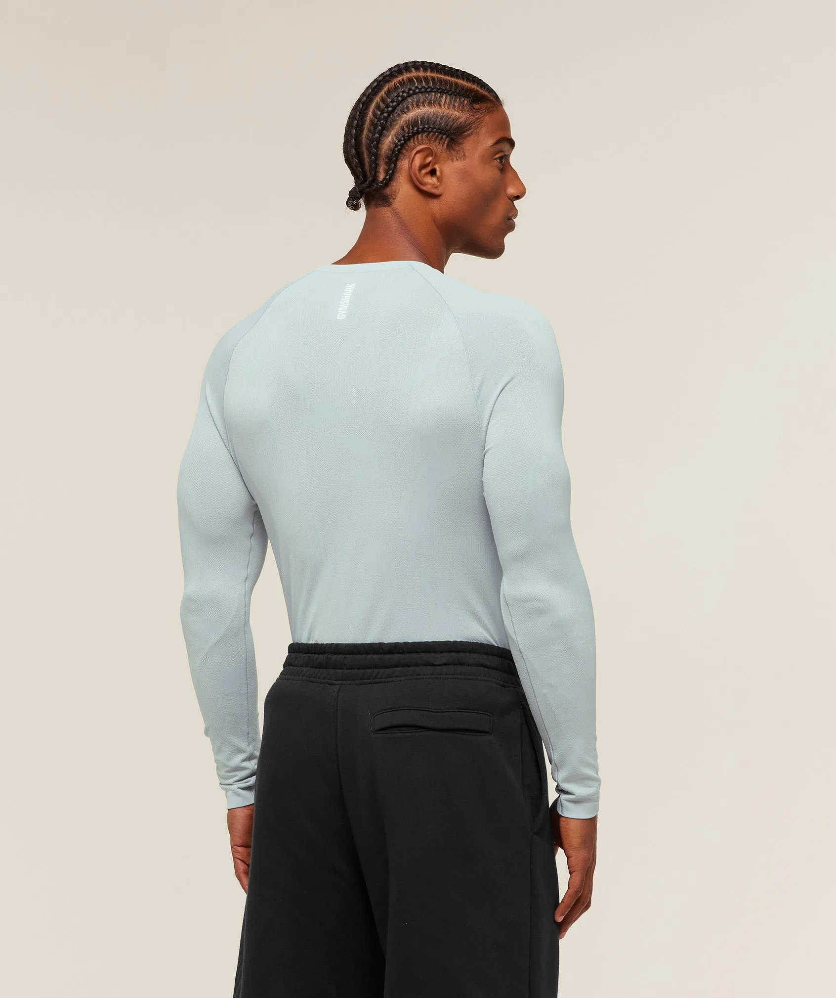 Gymshark Geo Seamless Long Sleeve T-Shirt - Smoke Blue/Soft White sold by Gymshark product image thumbnail 2