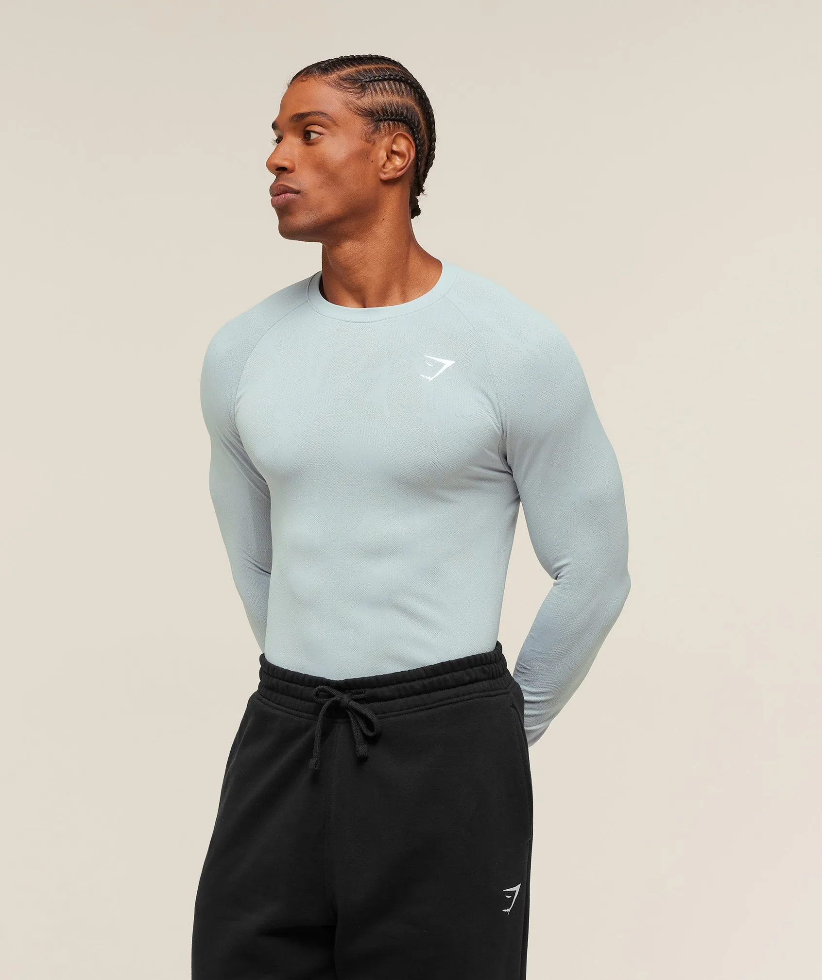 Gymshark Geo Seamless Long Sleeve T-Shirt - Smoke Blue/Soft White sold by Gymshark product image thumbnail 3