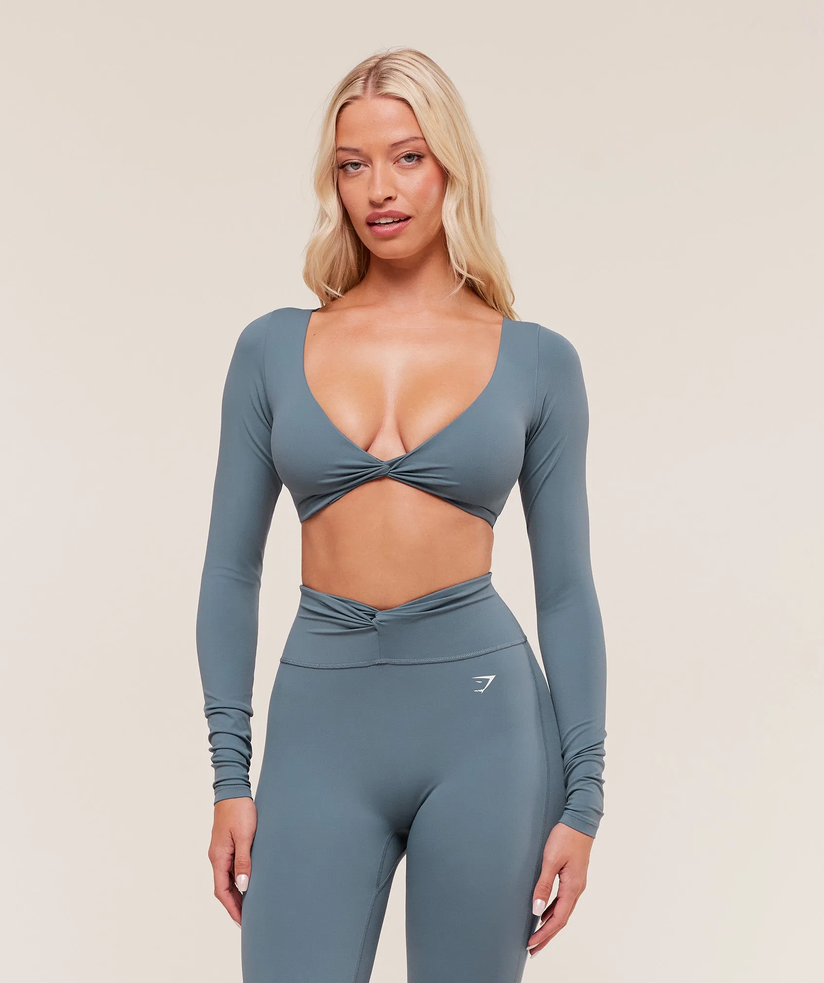 Gymshark Twist Front Long Sleeve Crop Top - Iron Blue sold by Gymshark