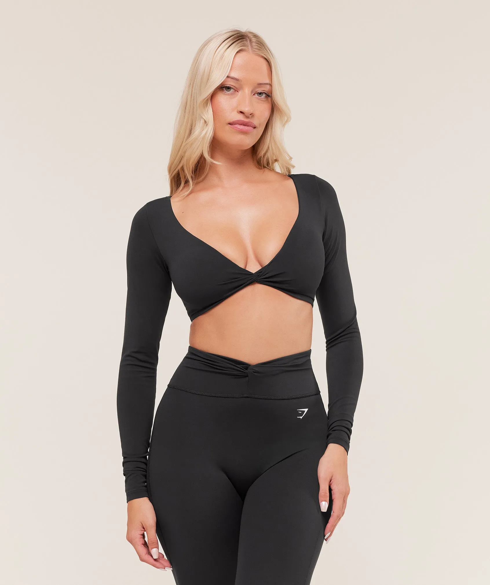 Gymshark Twist Front Long Sleeve Crop Top - Black sold by Gymshark