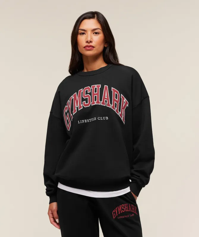 Gymshark Collegiate Graphic Crew Neck Pullover - Black sold by Gymshark