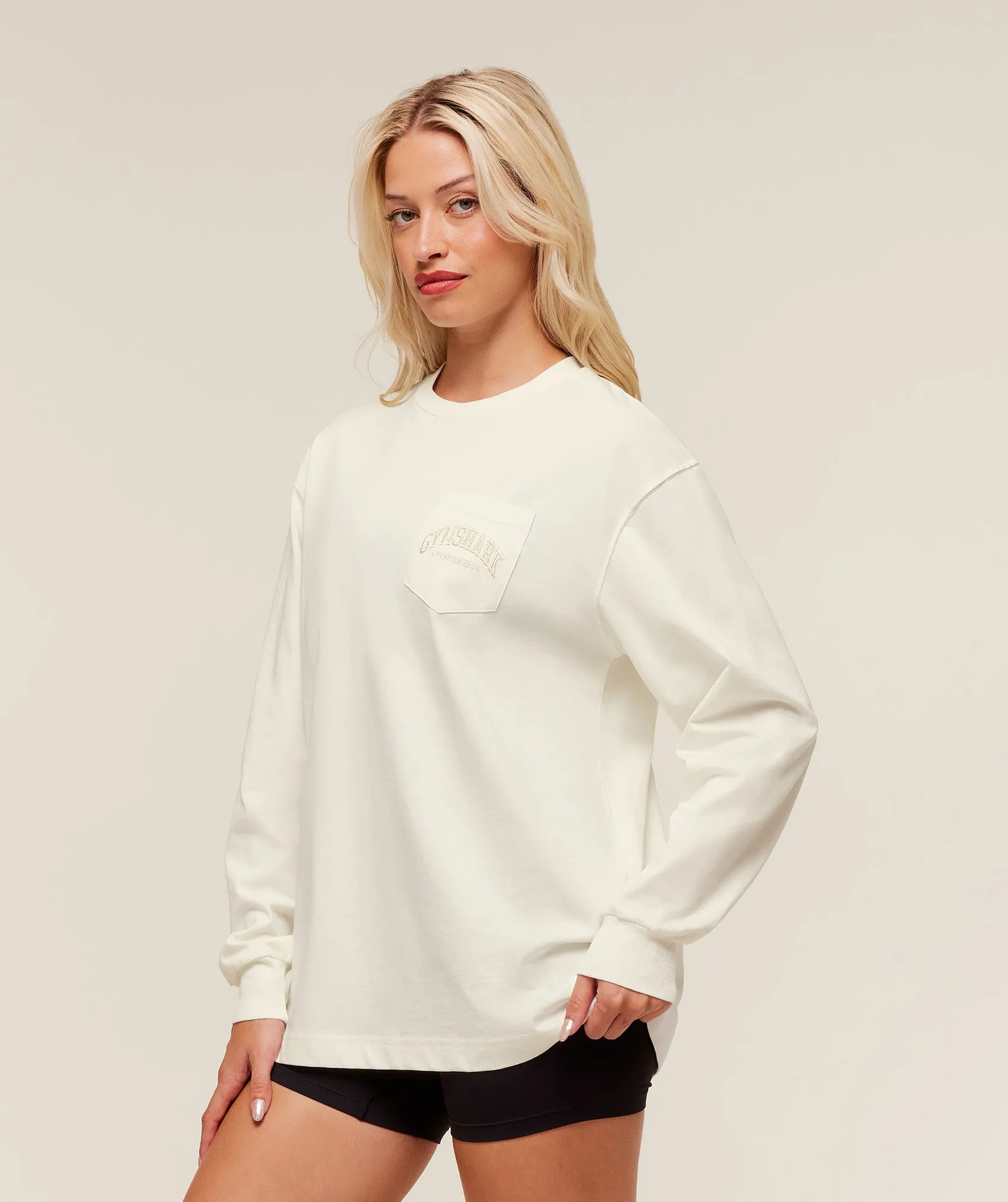 Gymshark Collegiate Graphic Long Sleeve T-Shirt - Soft White sold by Gymshark product image thumbnail 3